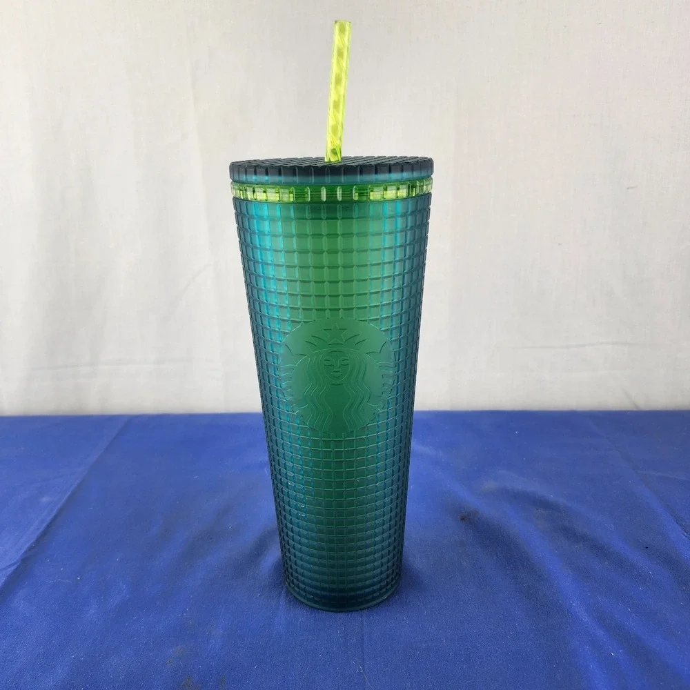 Starbucks 2022 Mountain Dew Green Yellow‎ Blue 24oz Grid Cold Cup Tumbler